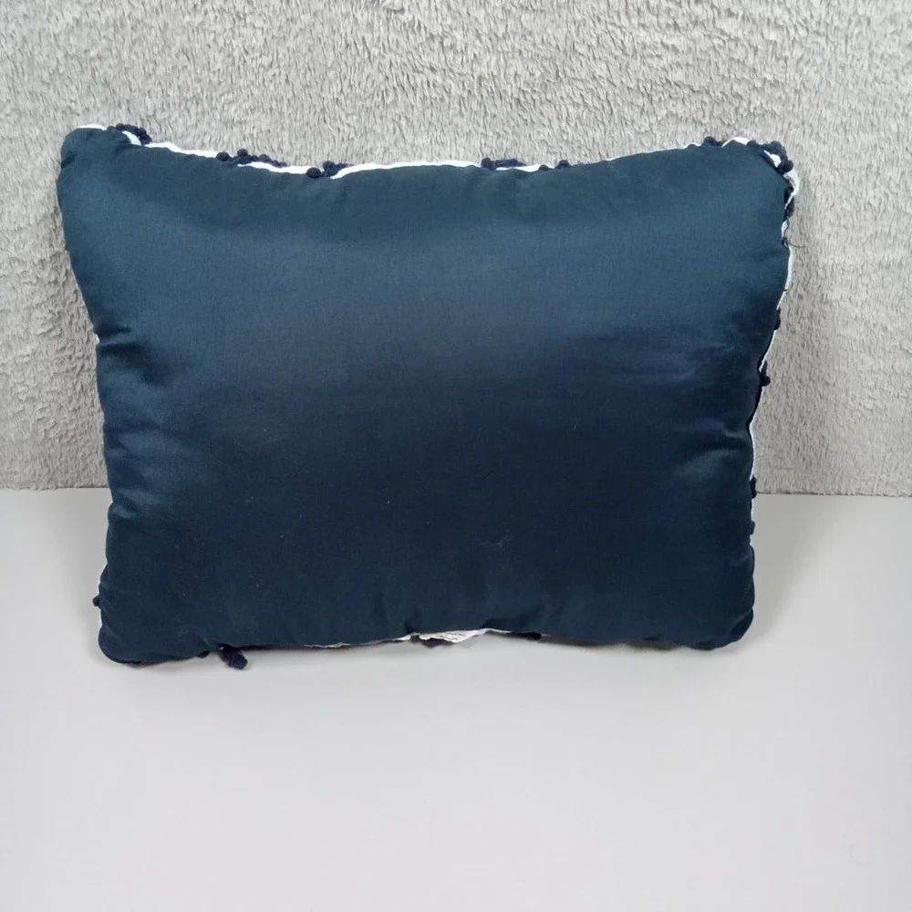Mainstays‎ Navy Blue White Pom Pom Striped Decorative Throw Pillow 16x12 Boho